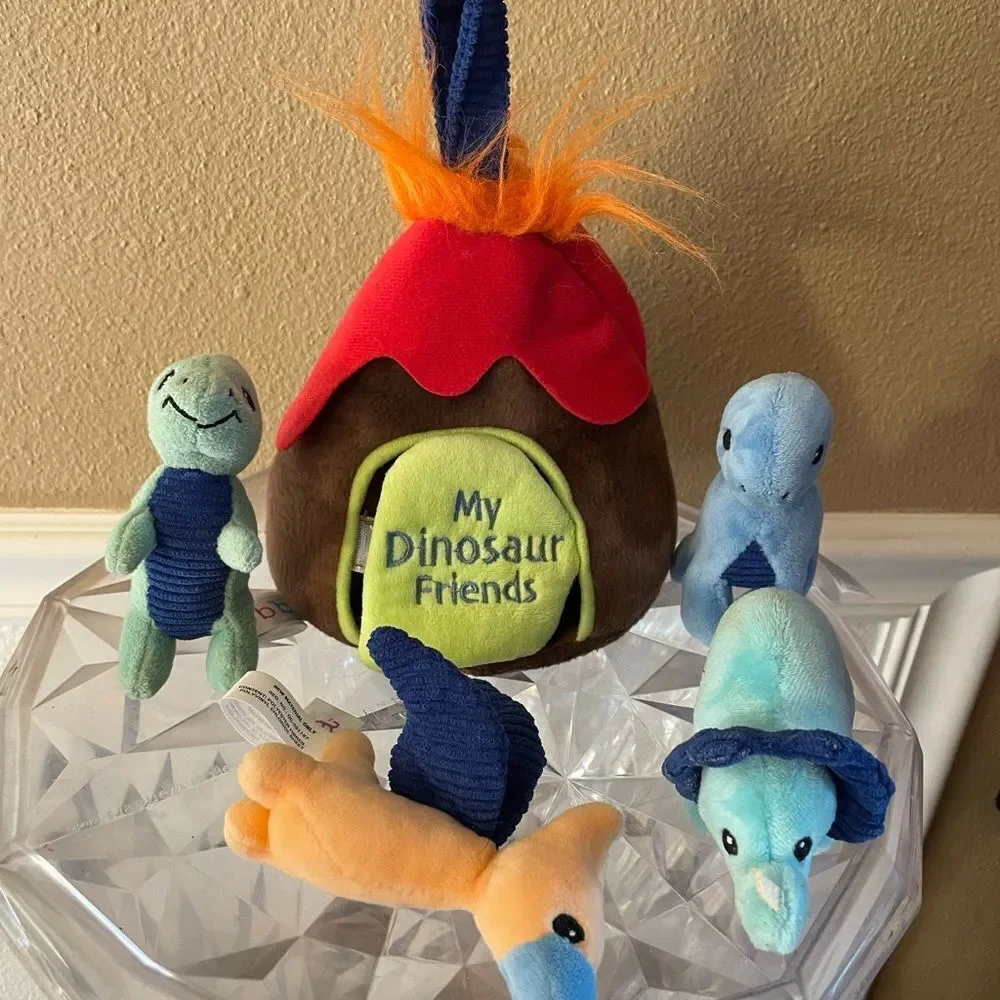 Ebba My Dinosaur Friends Multicolored Plush Dinosaur Set in Volcano Carry Case
